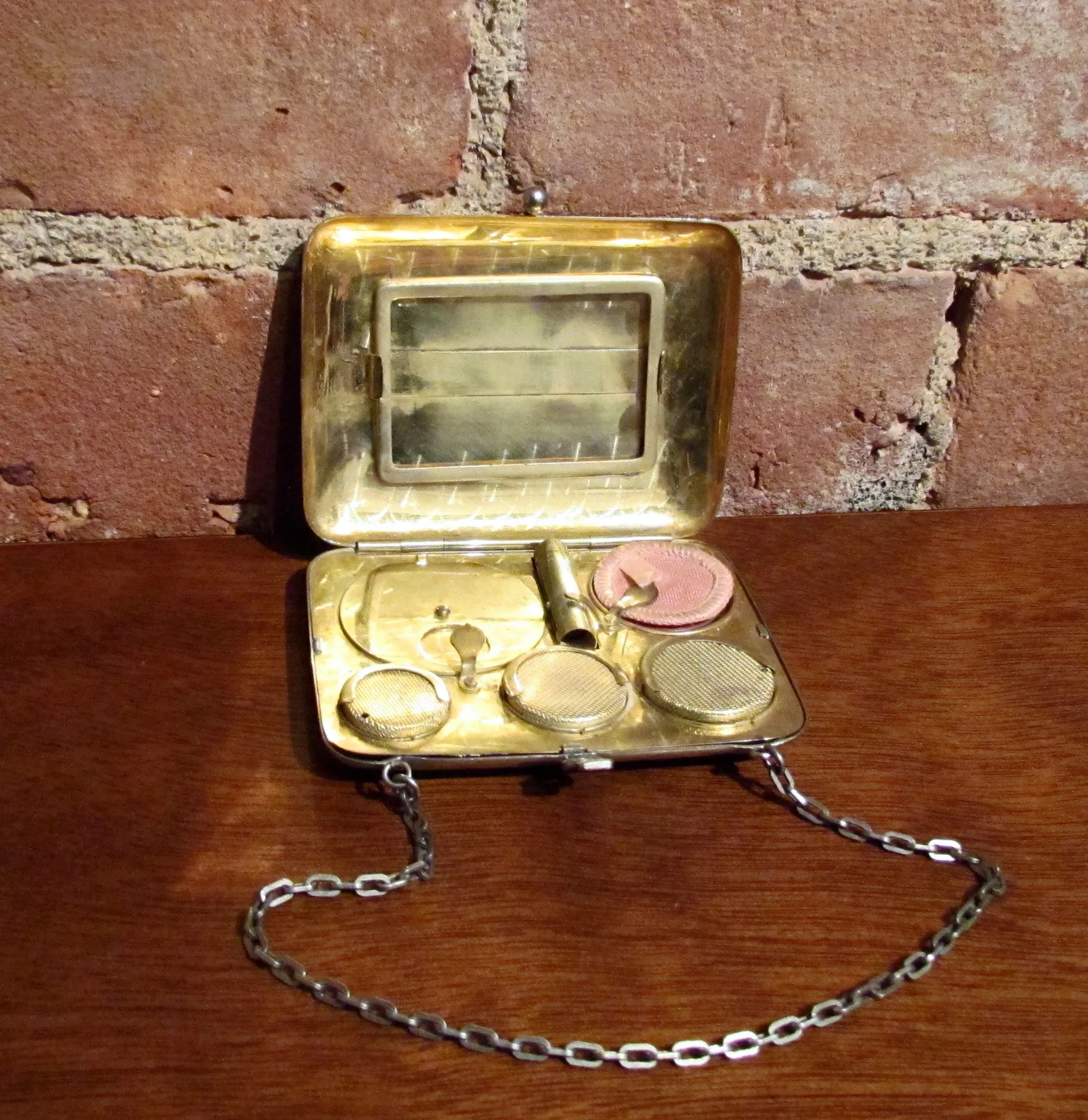 Antique Silver Compact Coin Purse 1900s Powder Compact Wristlet Change Purse