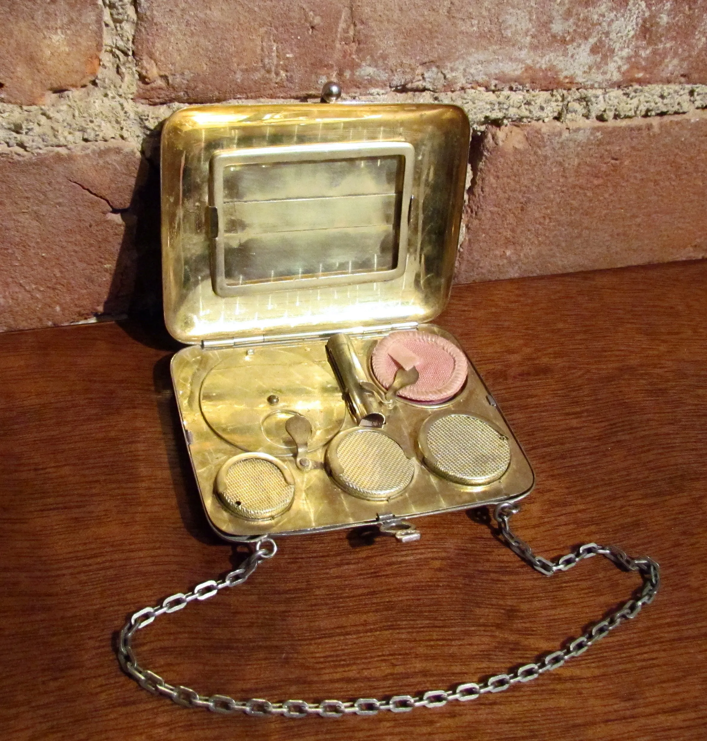 Antique Silver Compact Coin Purse 1900s Powder Compact Wristlet Change Purse