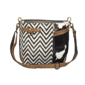 Black and White Chevron Hide Cross Body Purse