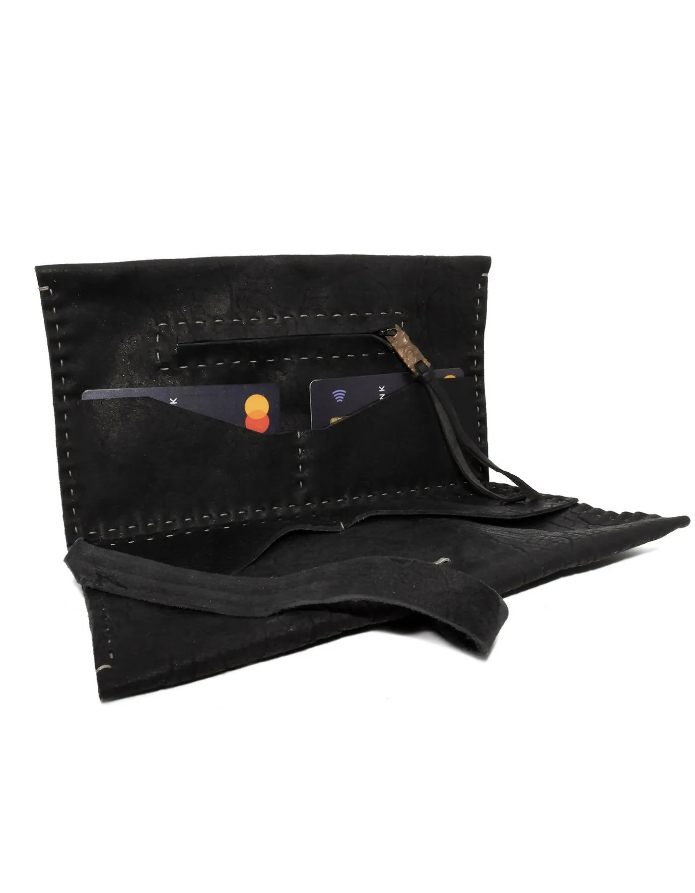 black culatta leather long travel wallet