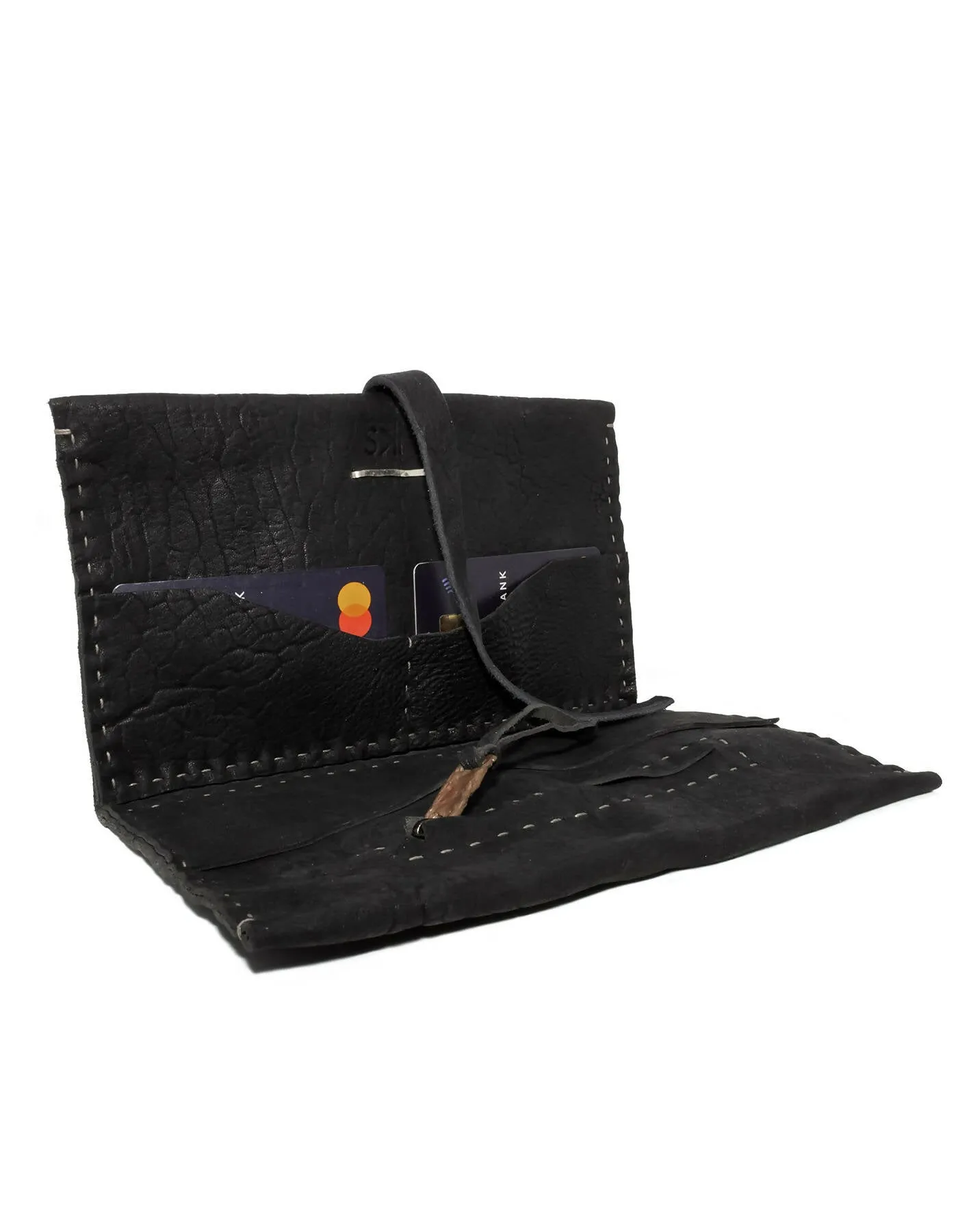 black culatta leather long travel wallet