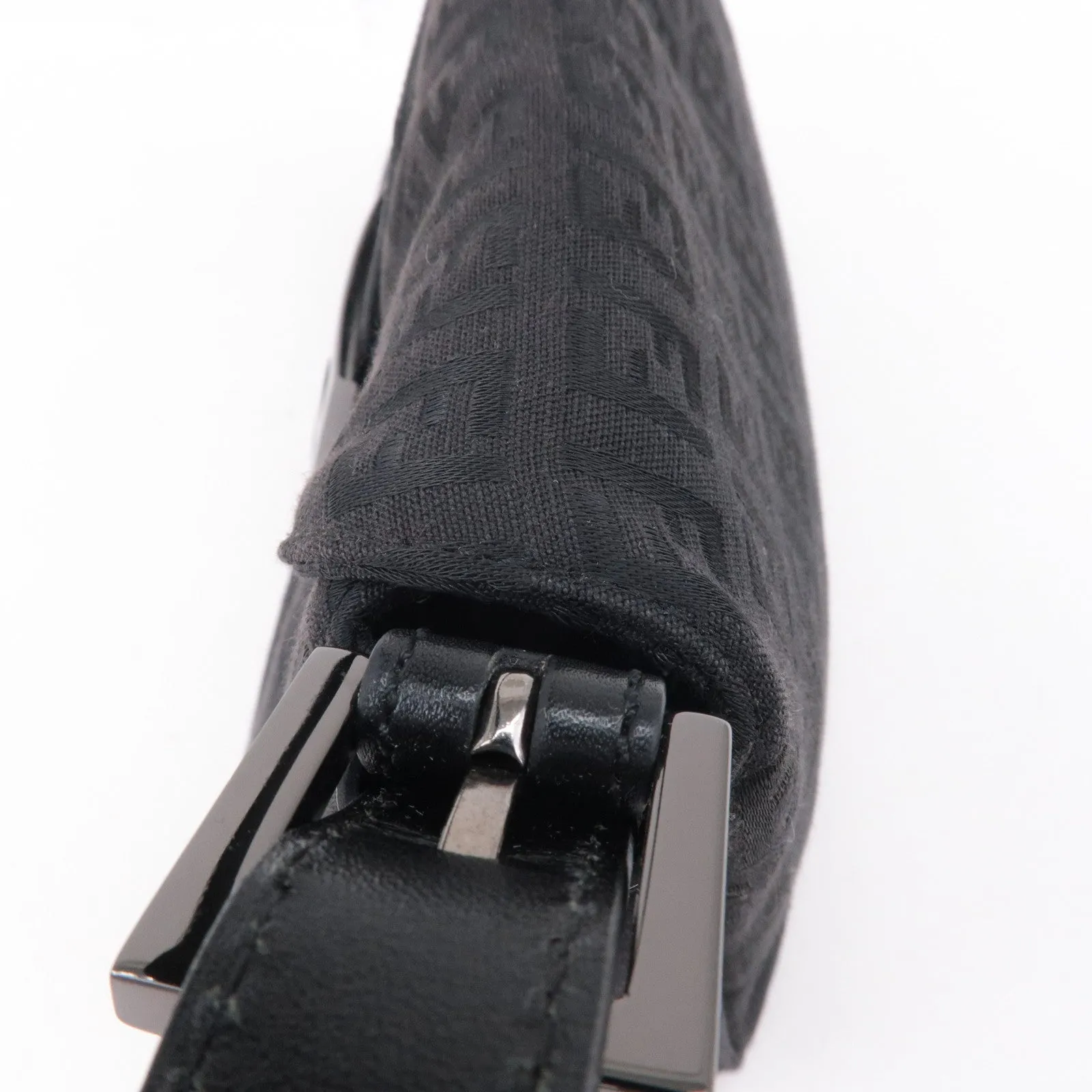 FENDI Mamma Baguette Zucchino Canvas Leather Black 8BR003