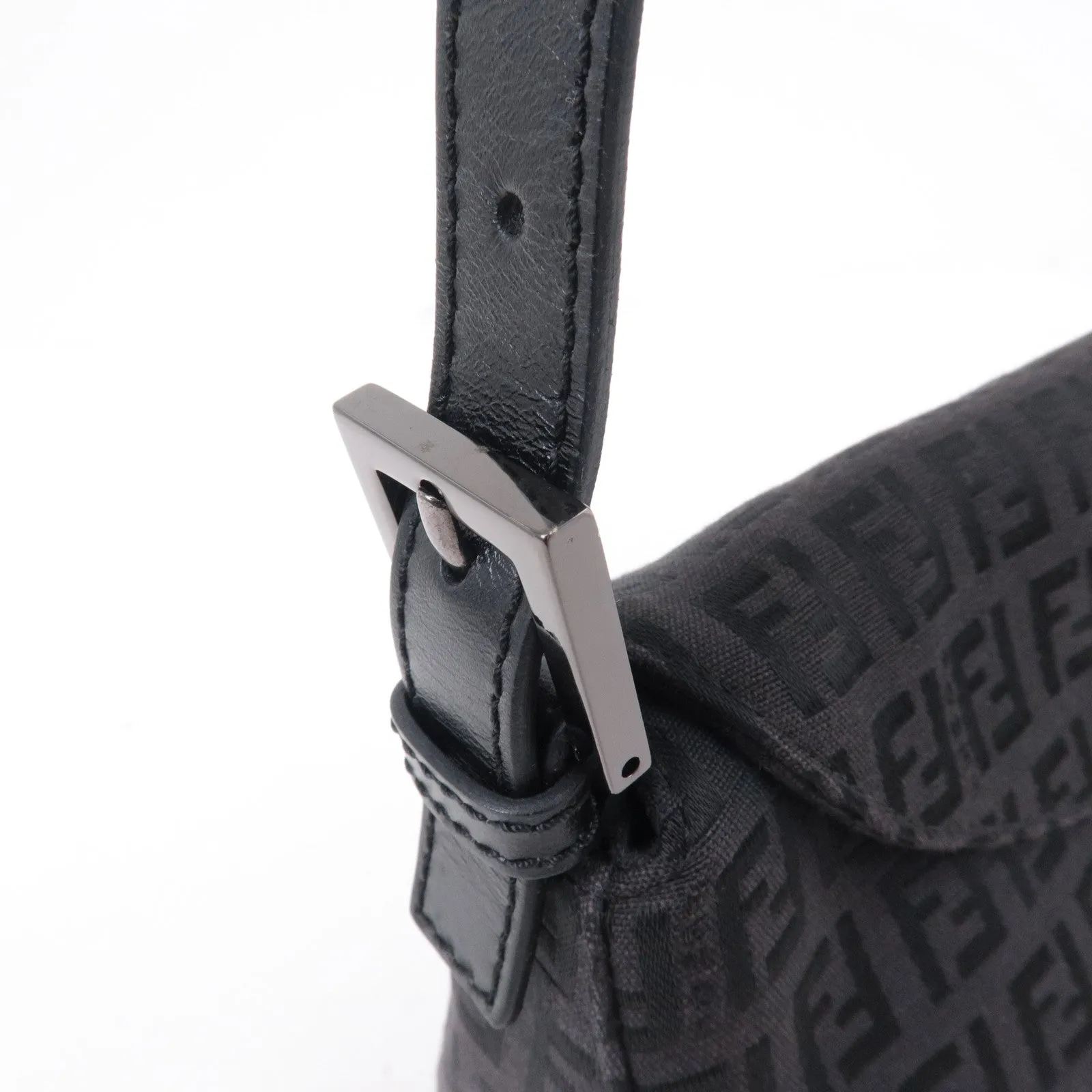 FENDI Mamma Baguette Zucchino Canvas Leather Black 8BR003