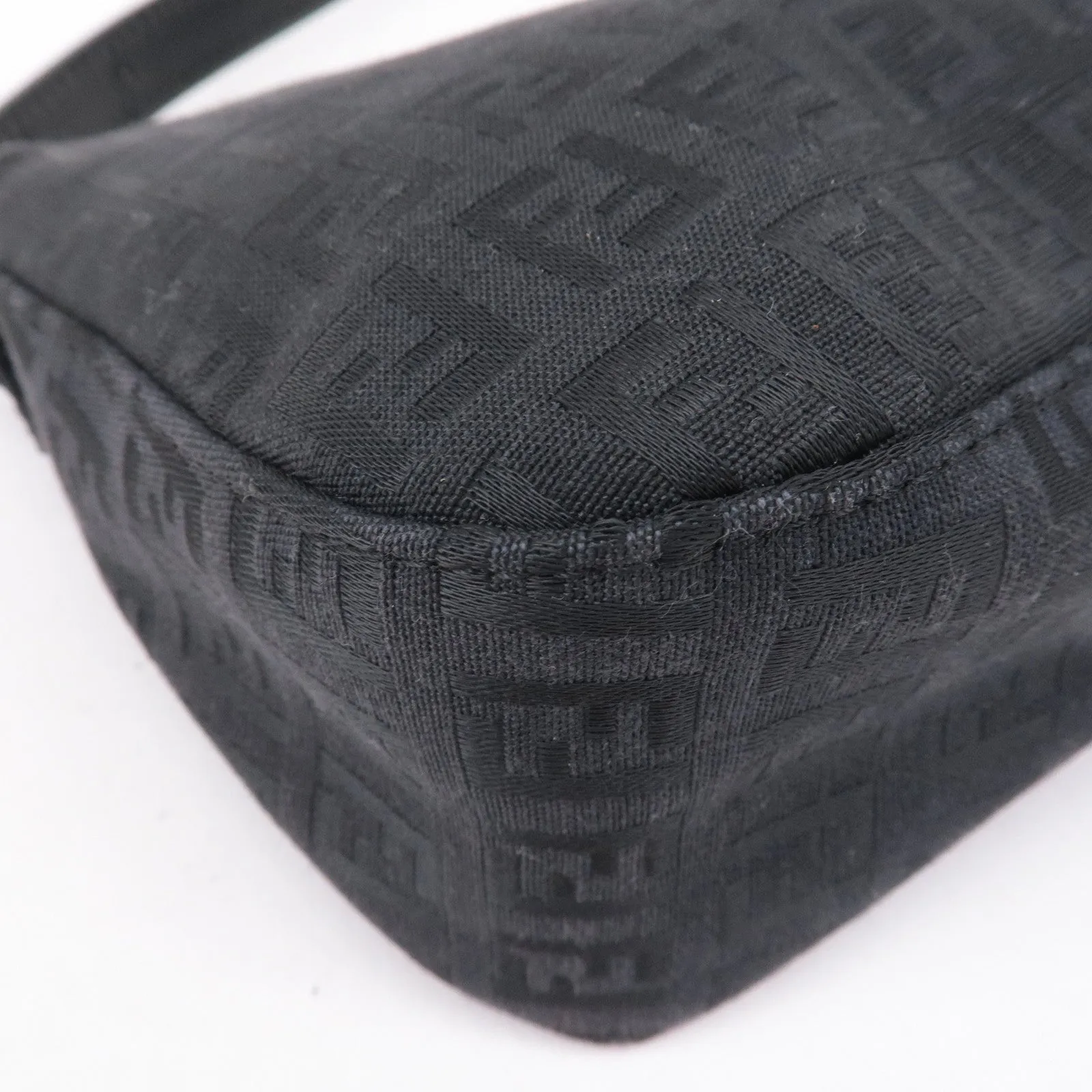 FENDI Mamma Baguette Zucchino Canvas Leather Black 8BR003