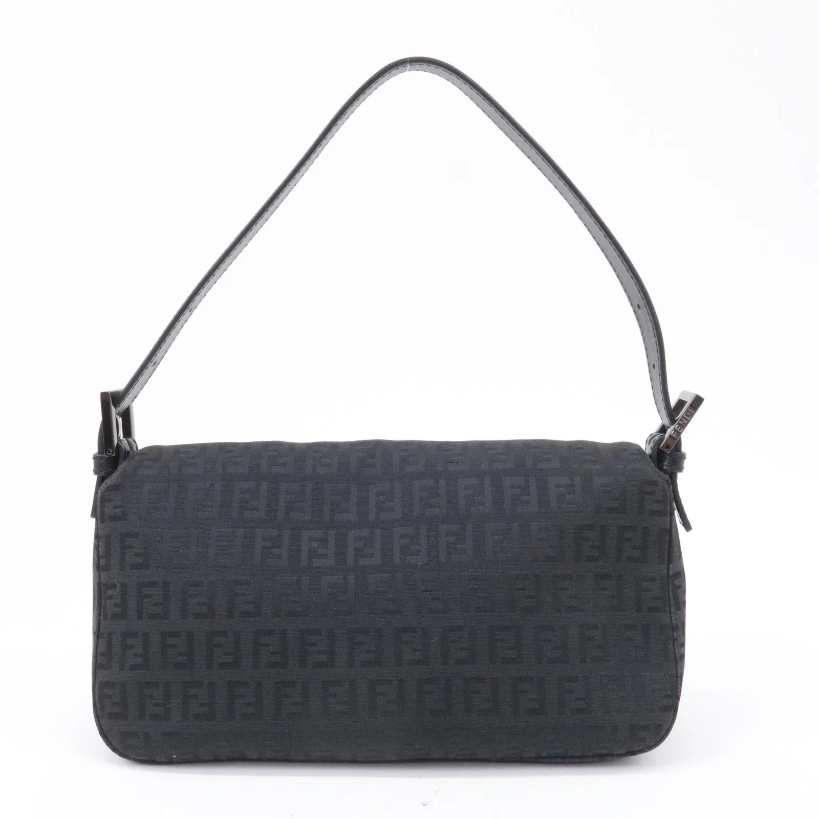 FENDI Mamma Baguette Zucchino Canvas Leather Black 8BR003