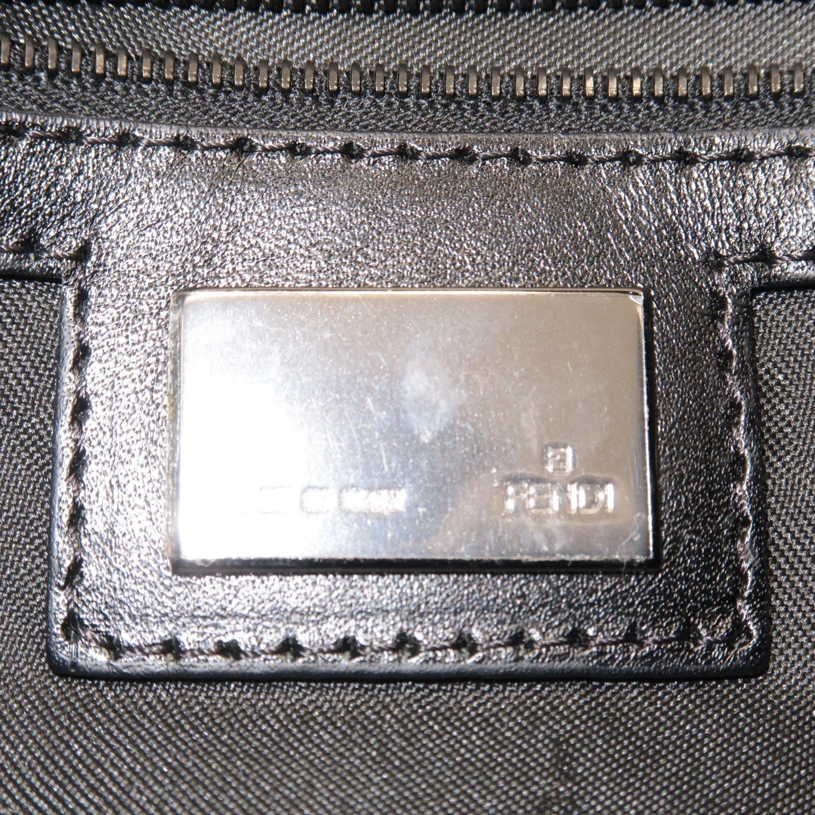 FENDI Mamma Baguette Zucchino Canvas Leather Black 8BR003