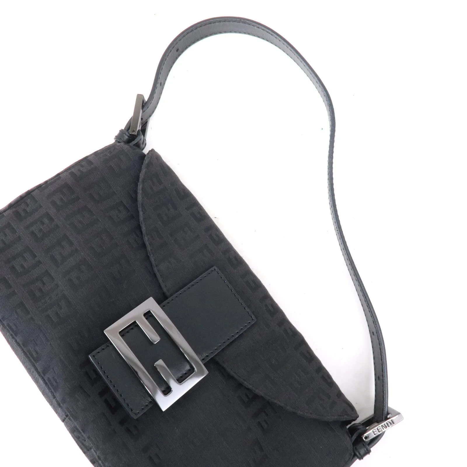 FENDI Mamma Baguette Zucchino Canvas Leather Black 8BR003