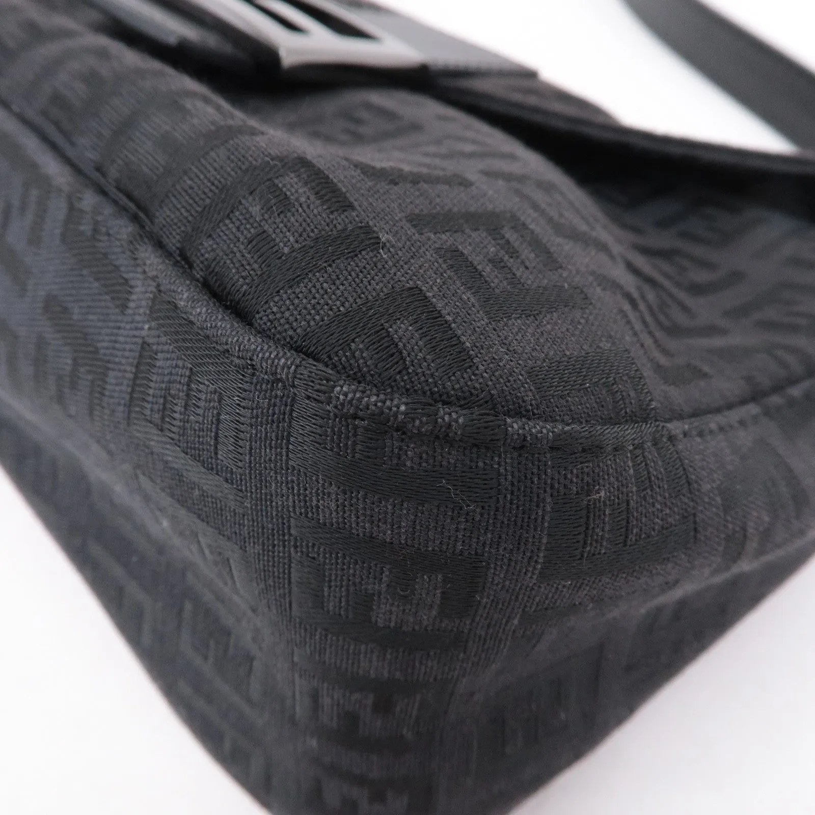 FENDI Mamma Baguette Zucchino Canvas Leather Black 8BR003
