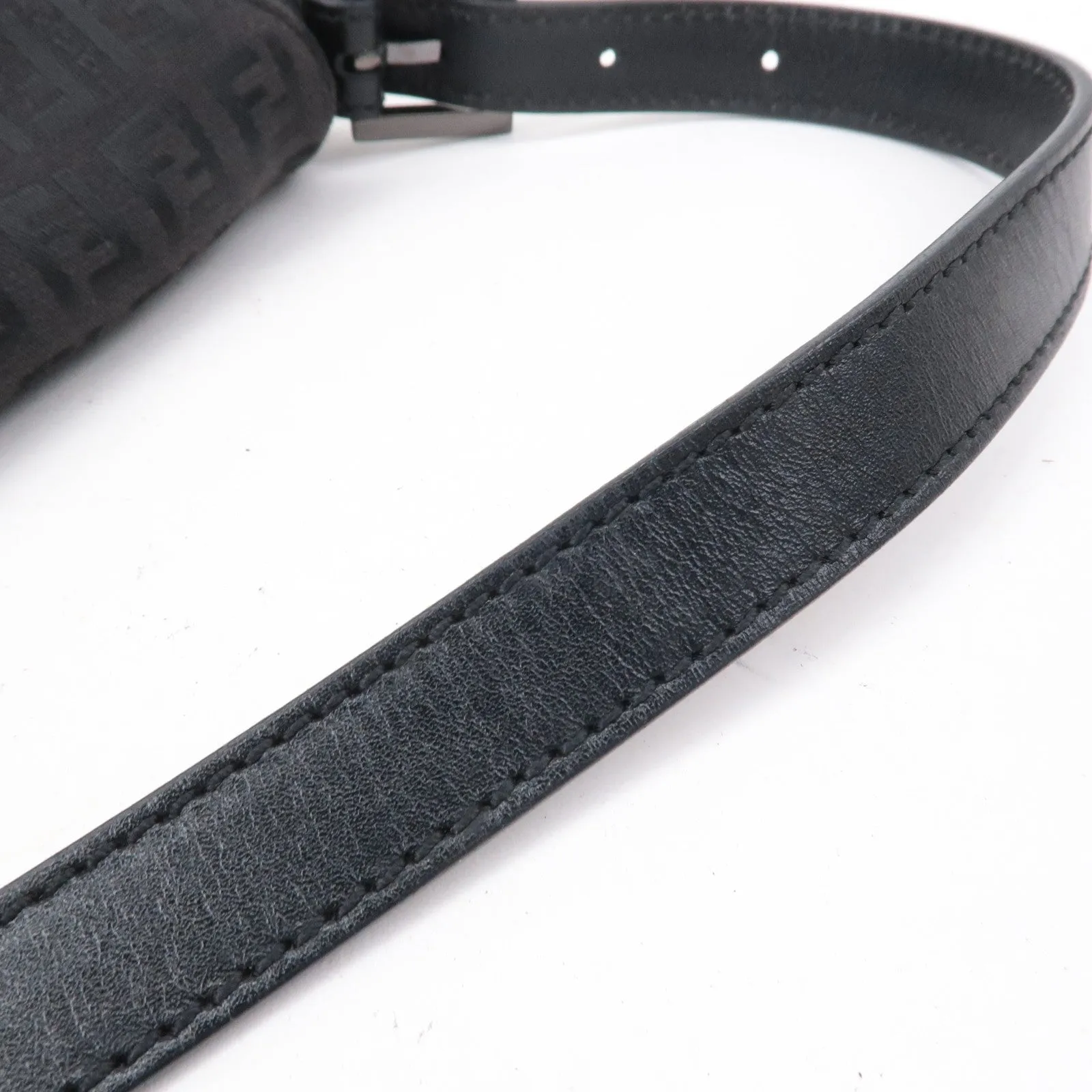 FENDI Mamma Baguette Zucchino Canvas Leather Black 8BR003
