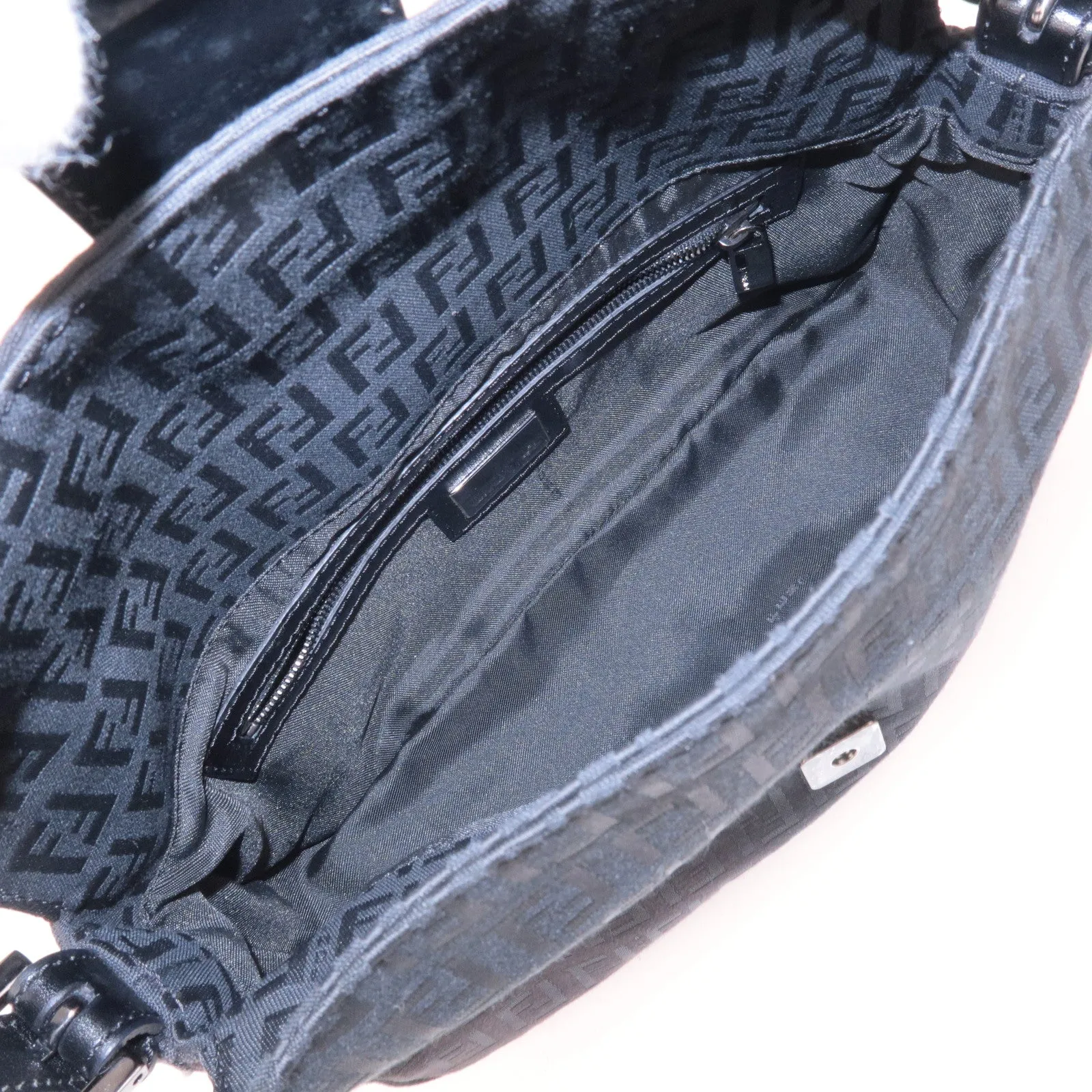 FENDI Mamma Baguette Zucchino Canvas Leather Black 8BR003