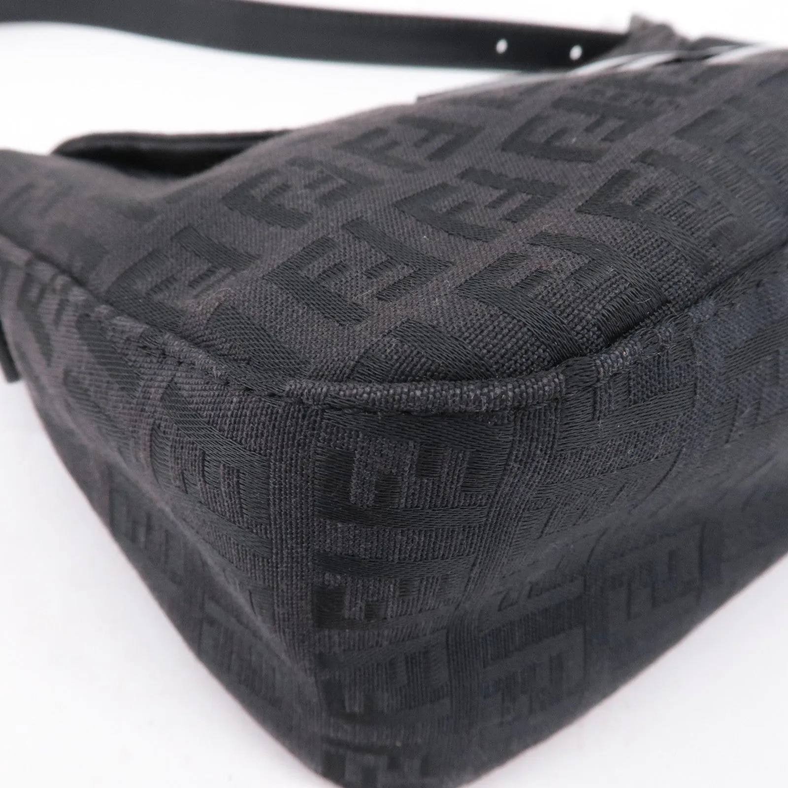 FENDI Mamma Baguette Zucchino Canvas Leather Black 8BR003