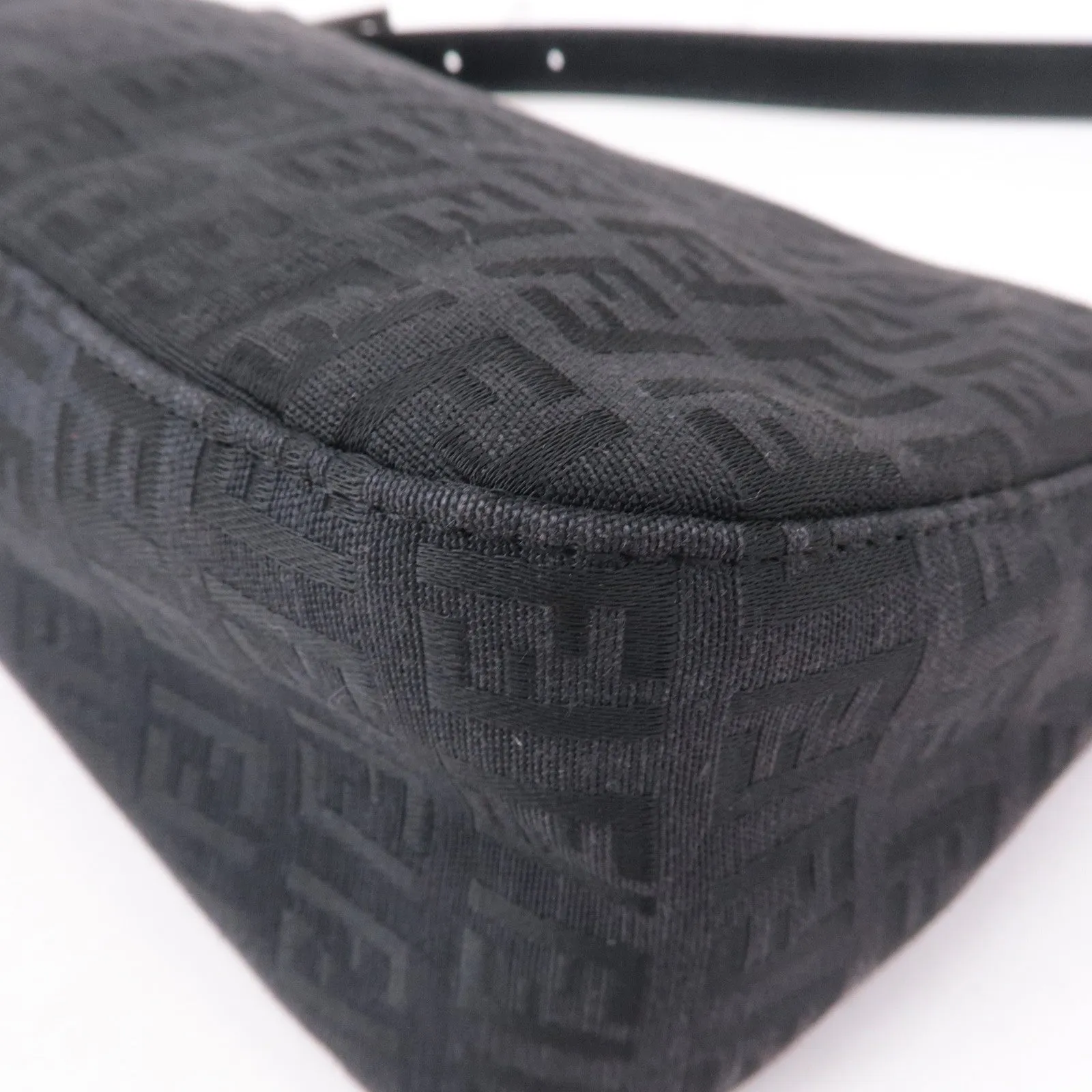 FENDI Mamma Baguette Zucchino Canvas Leather Black 8BR003