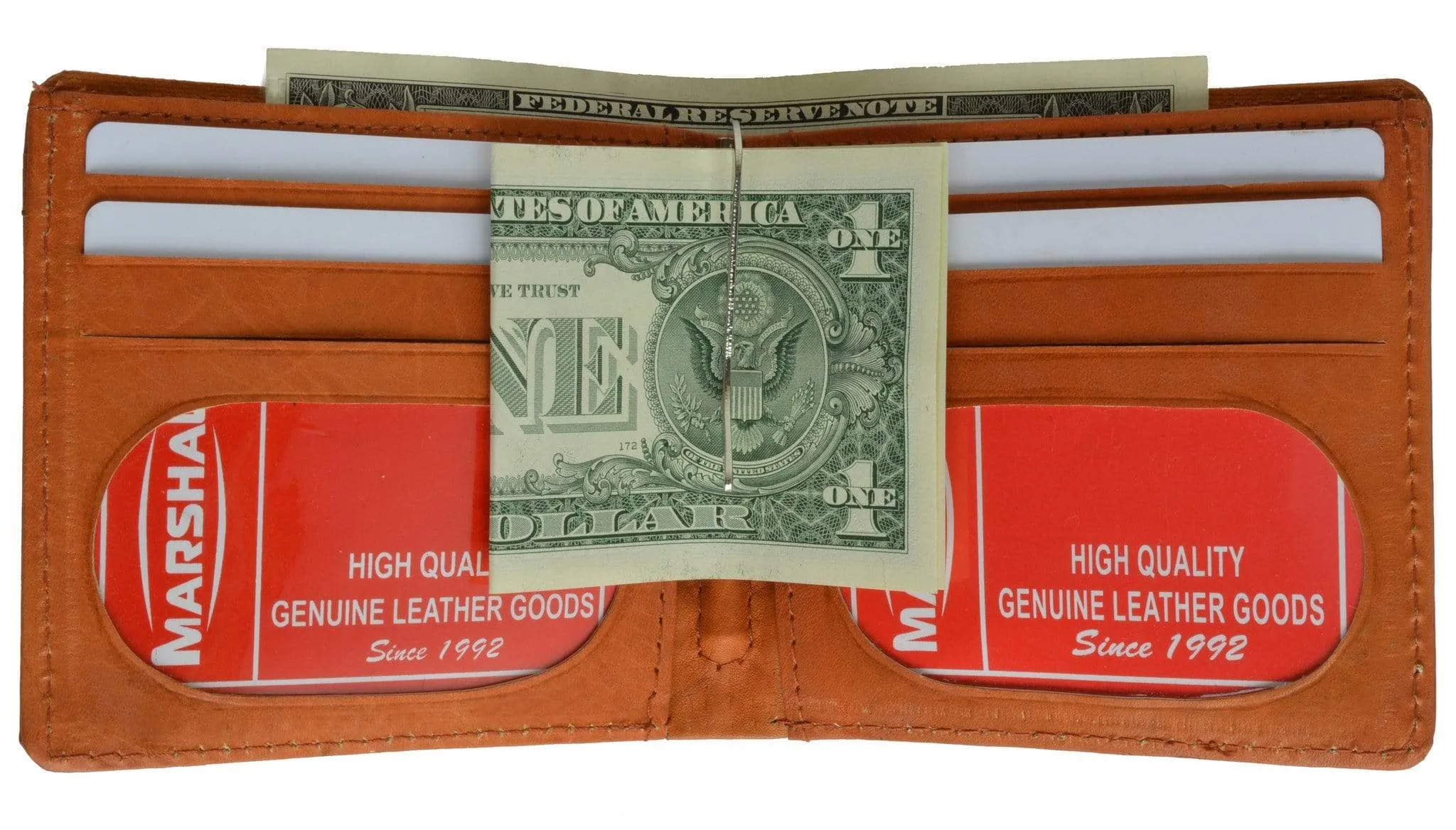 Genuine Leather Bifold Center Money Clip Wallet with Twin ID Window 1362 CF (C)