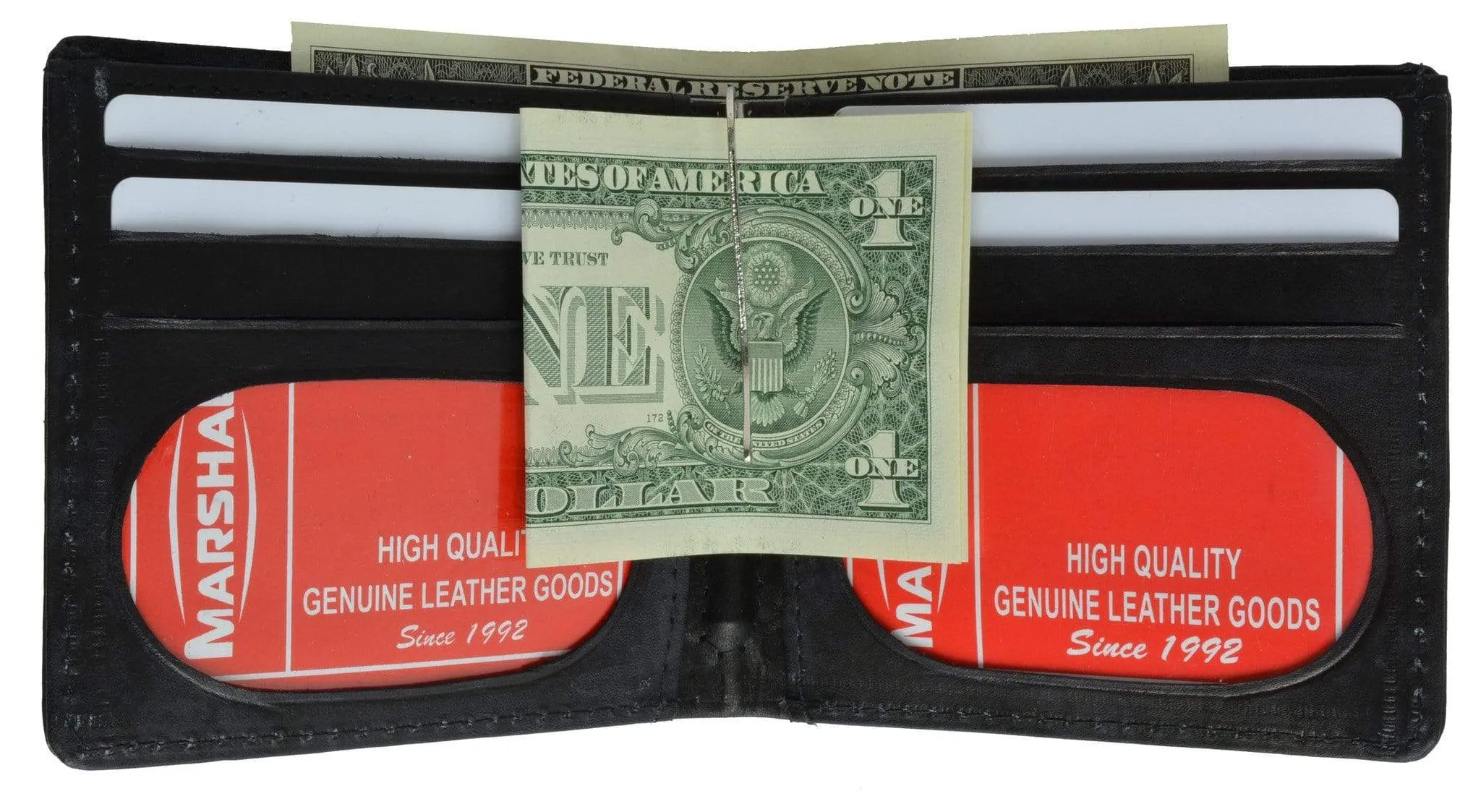 Genuine Leather Bifold Center Money Clip Wallet with Twin ID Window 1362 CF (C)