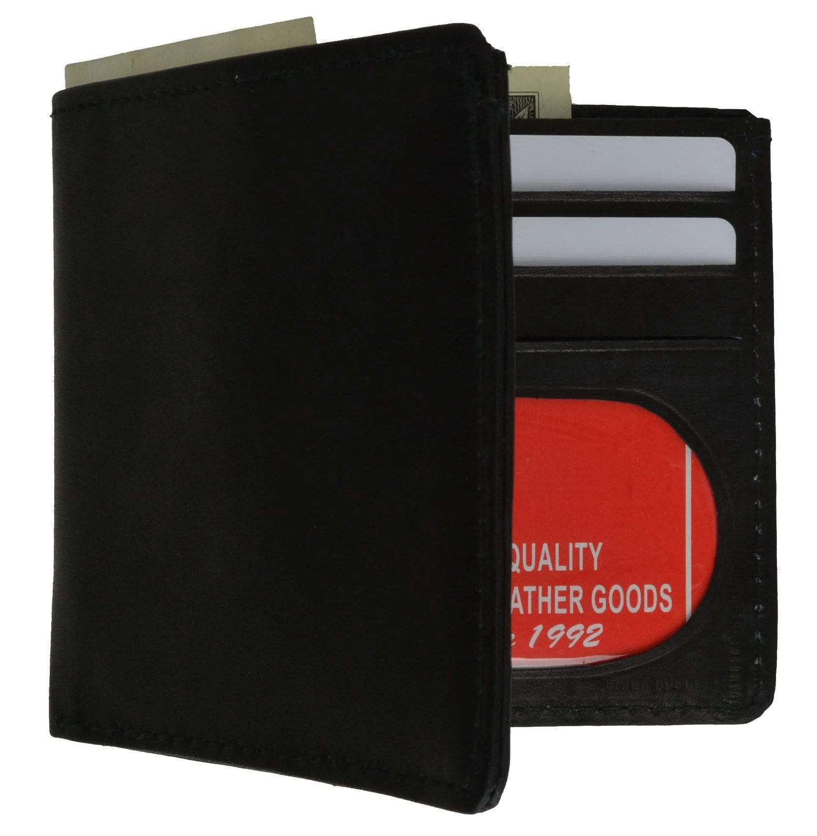 Genuine Leather Bifold Center Money Clip Wallet with Twin ID Window 1362 CF (C)