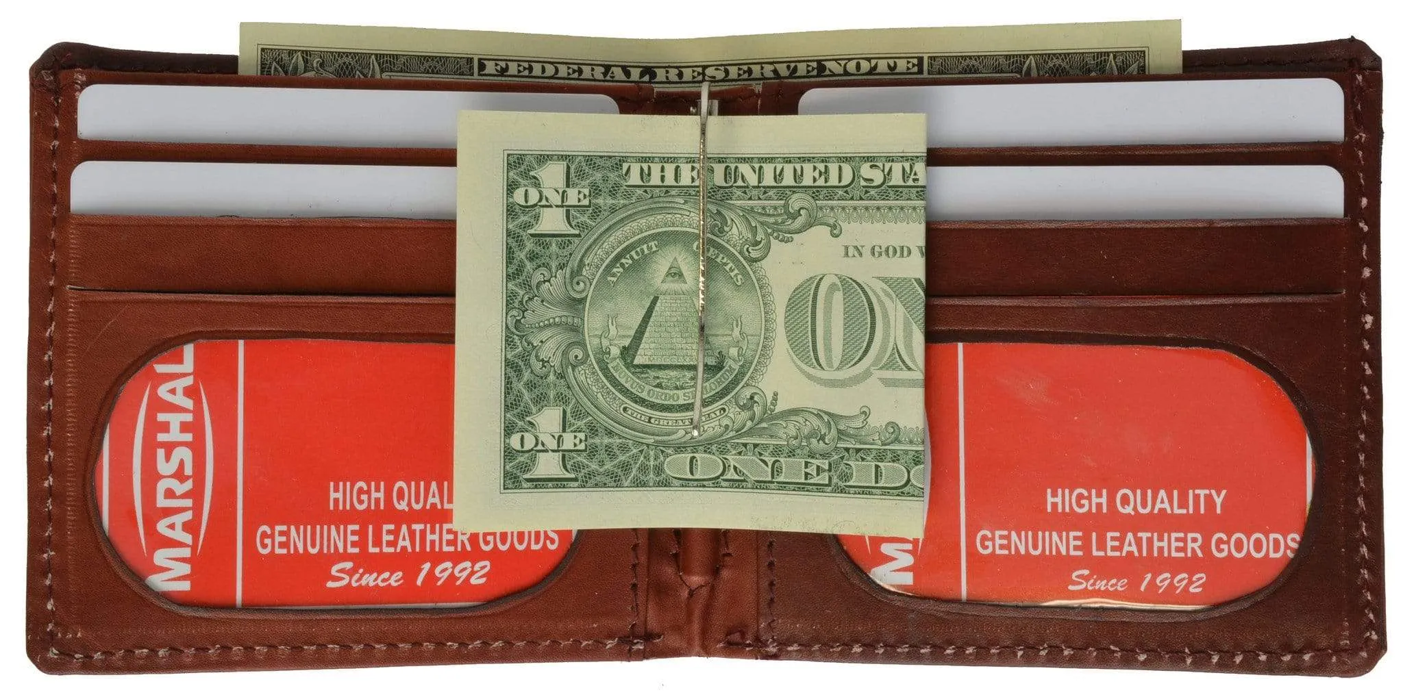 Genuine Leather Bifold Center Money Clip Wallet with Twin ID Window 1362 CF (C)