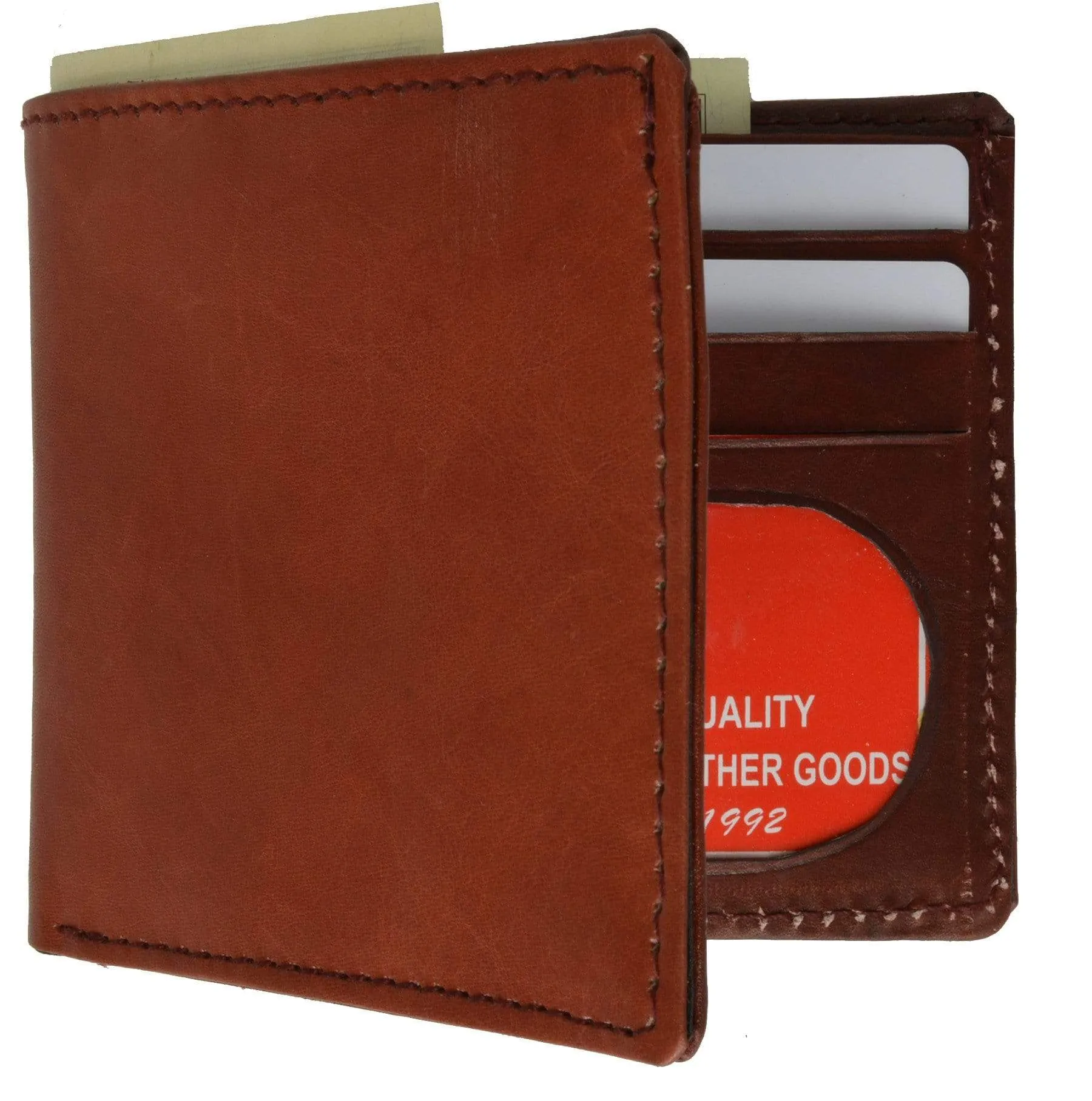 Genuine Leather Bifold Center Money Clip Wallet with Twin ID Window 1362 CF (C)