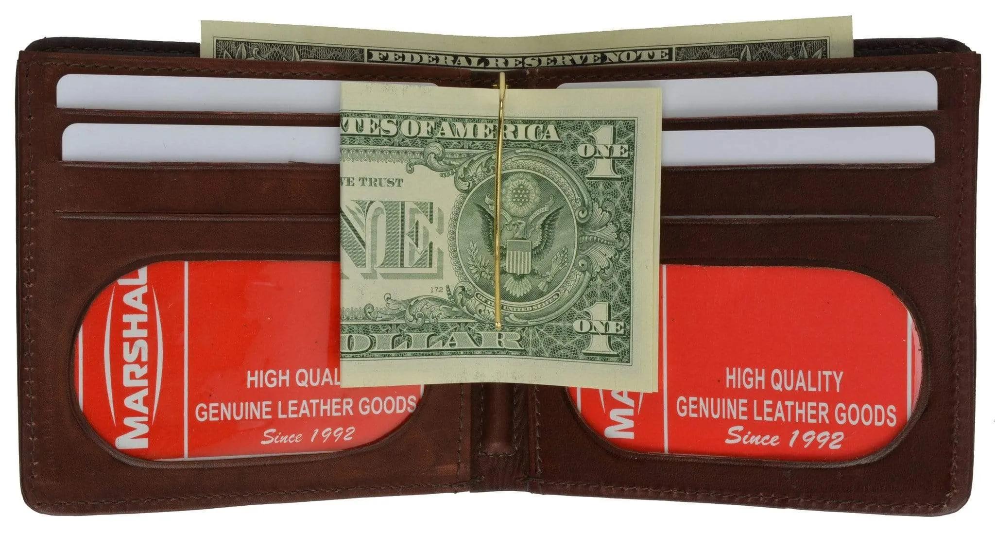 Genuine Leather Bifold Center Money Clip Wallet with Twin ID Window 1362 CF (C)