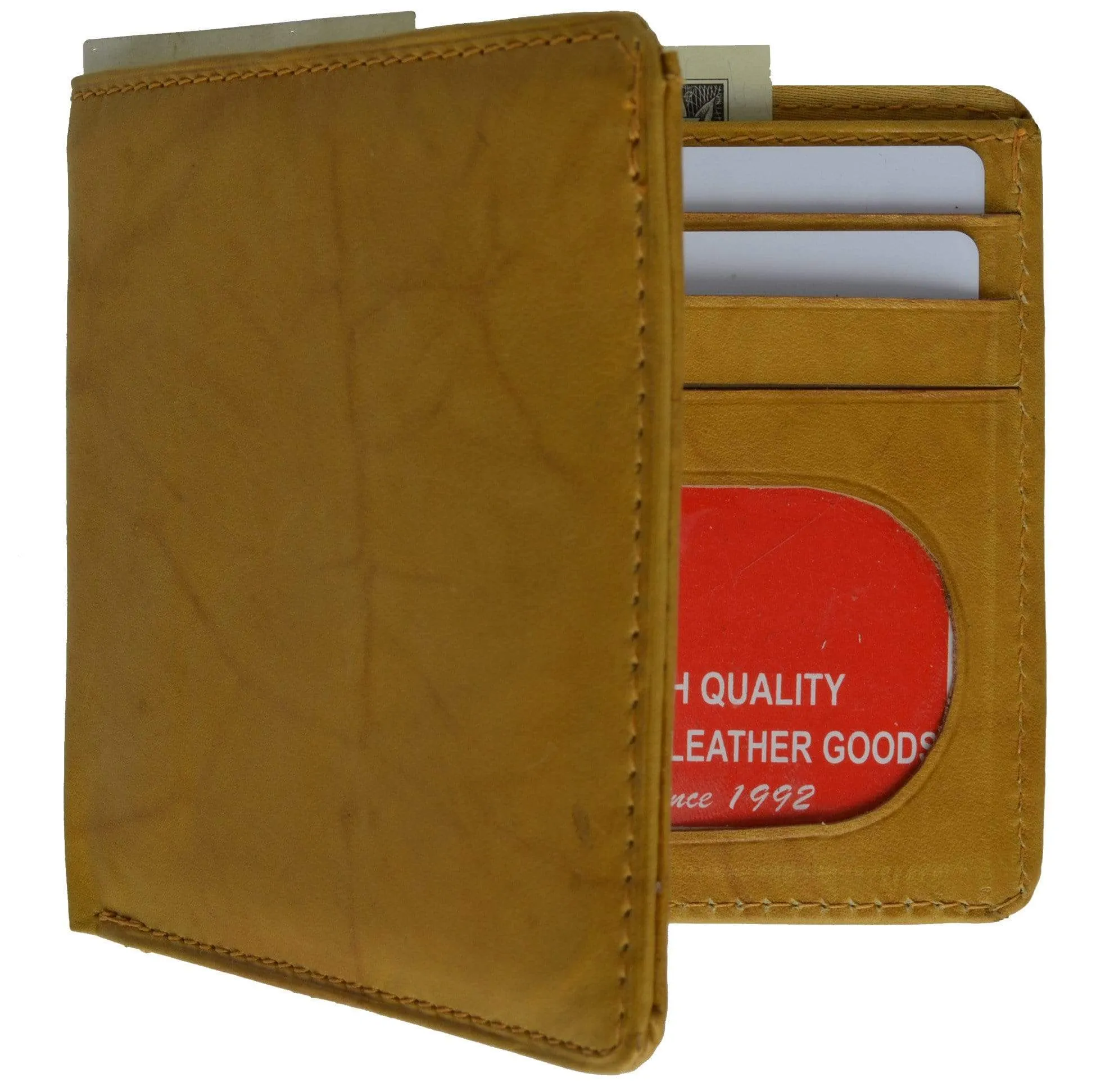 Genuine Leather Bifold Center Money Clip Wallet with Twin ID Window 1362 CF (C)