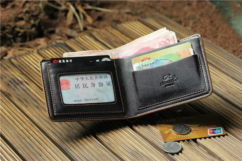 High quality Men's Fashion vintage genuine leather short men wallets male wallets man purse