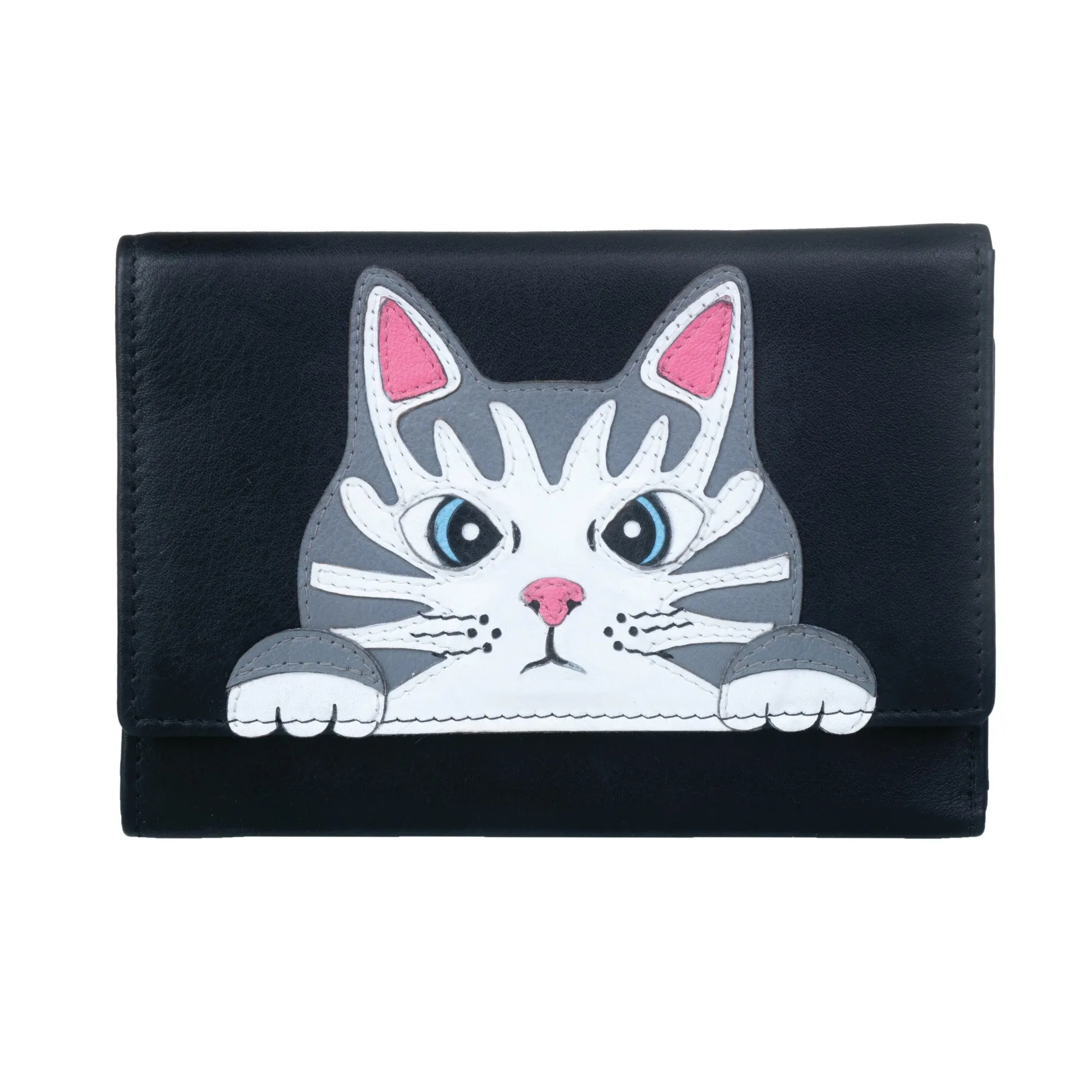 Mala Leather Black Vinny & Victor Large Tri-Fold Purse
