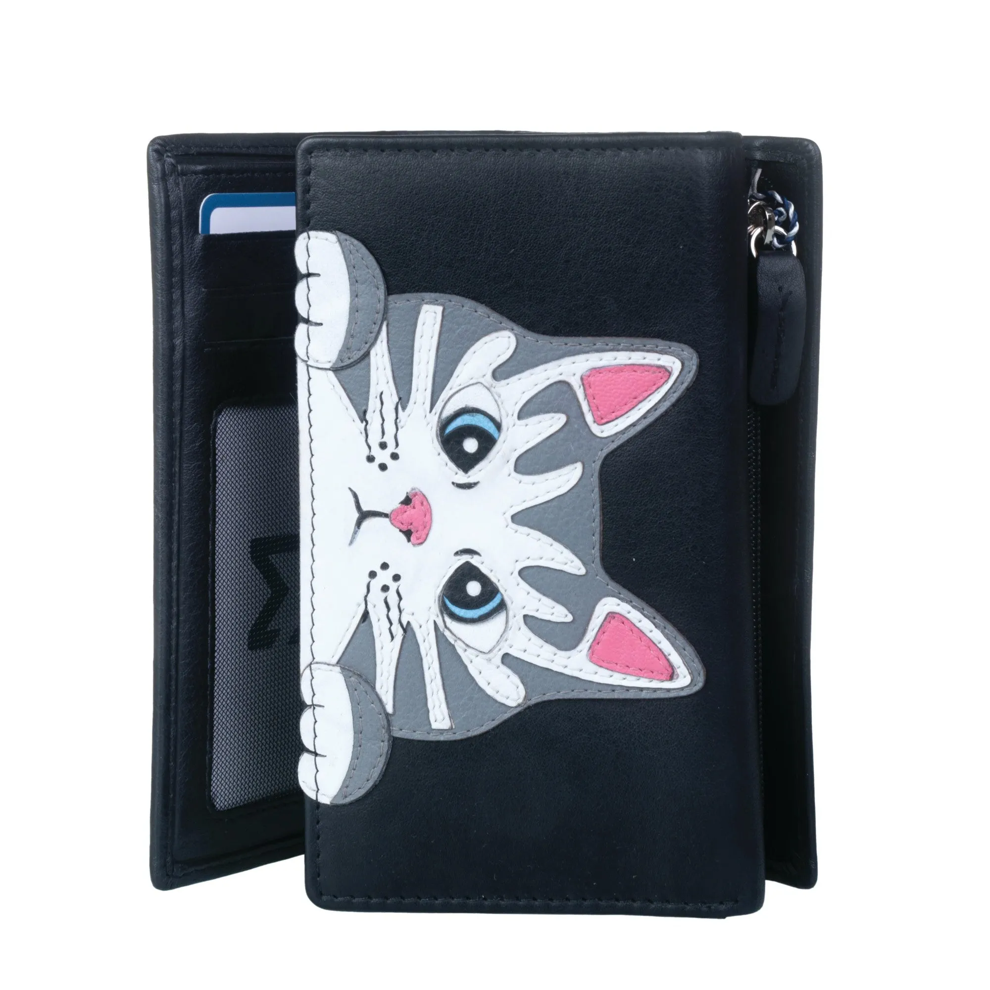 Mala Leather Black Vinny & Victor Large Tri-Fold Purse