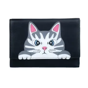 Mala Leather Black Vinny & Victor Large Tri-Fold Purse