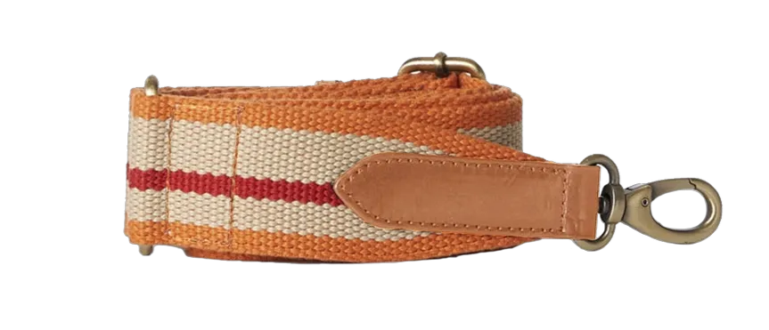 O My Bag - Orange & Red Webbing Strap Cognac Leather
