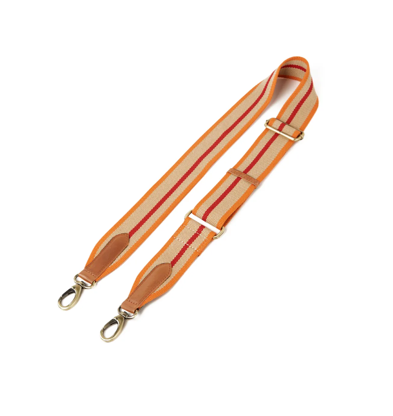 O My Bag - Orange & Red Webbing Strap Cognac Leather