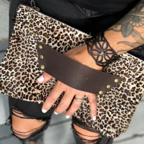 [raleigh leather] Clutch - Mini Leopard   Brown